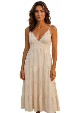 Seaspice Resort Wear 'Samantha' Maxi Dress in Baby Beige medium cotton